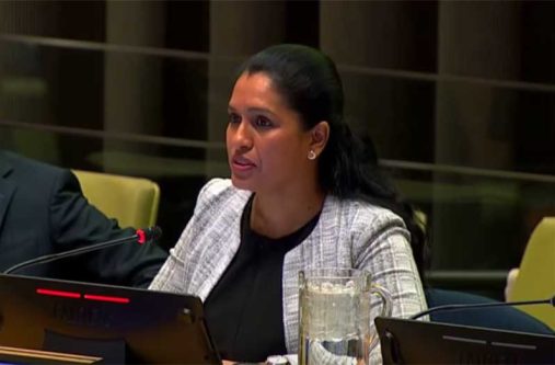 Ambassador Trishala Persaud delivering remarks at Monday’s event