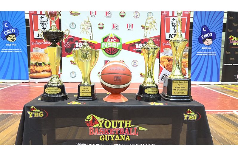 trophies on offer at YBG's National Schools Basketball Festival