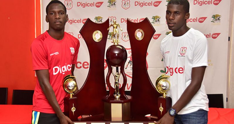 Who will take the 2016 edition of the Digicel National Schools Football Championship? Will it be Jeremy Garrett (right) and his Chase team or will Kishan Dey and the Christianburg/Wismar counterparts make it five straight titles? (Adrian Narine photo)