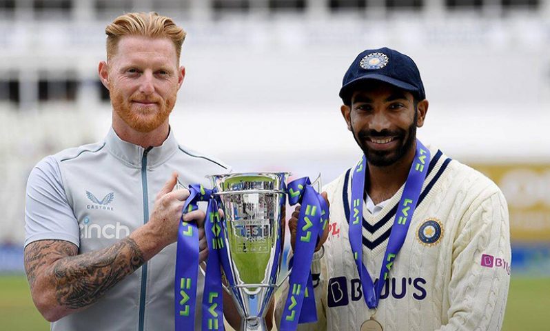 Ben Stokes and Jasprit Bumrah share the trophy as England and India end series at 2-2. (Photo: ECB/Twitter)
