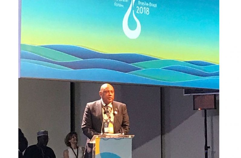 Minister of Natural Resources , Raphael Trotman during his address to delegates at the World Water Forum.