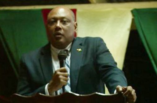 Natural Resources Minister, Raphael Trotman, addressing the Region Six gathering
