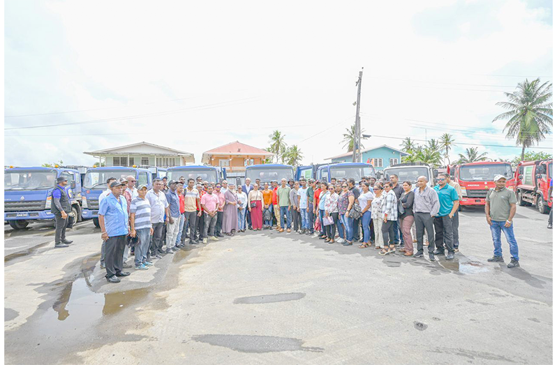 Vice President Dr Bharrat Jagdeo, along with the 22 local authority bodies, during the handing-over ceremony on Friday