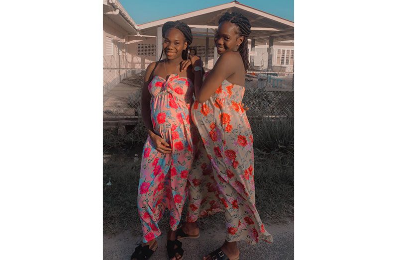 Twin sisters, Amesha Thuesday Grant and
Amela Latasha Thuesday before their historic deliveries
on Wednesday at the New Amsterdam Hospital