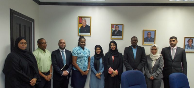 Minister of Public Infrastructure, David Patterson (third right), and Minister within the Ministry of Public Infrastructure, Annette Ferguson (fourth left), with UAE Minister of State Reem Al Hashimy (fourth right), and her team. Advisor to the Public Infrastructure Minister, Kenneth Jordan, is at second left