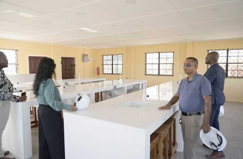 Minister of Education, Sonia Parag, inspects the facility earmarked for students of the region attending UG at the Essequibo Technical Institute, Region Two