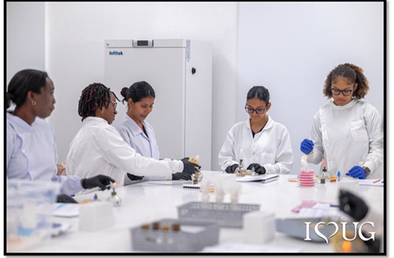 University of Guyana medical students engaged in hands-on learning in one of the laboratories within the new College of Medical Sciences Building at the University’s Turkeyen Campus