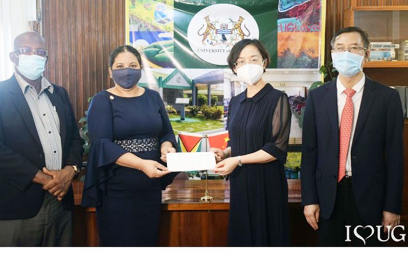 From left: UG Deputy Vice-Chancellor (Academic Engagement), Professor  Emanuel Cummings; UG’s Vice-Chancellor, XI, Professor, Paloma Mohamed Martin; Ambassador of the People’s Republic of China to Guyana,  Guo Haiyan; and the People's Republic of China to Guyana Deputy Chief of Mission, Chen Xilai