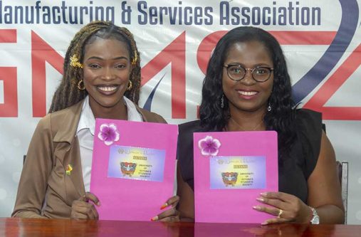 UGSS President Tirishatha Semple (left) with Women’s Haven Guyana Chief Executive Officer Lexann McPhoy (Japheth Savory photo)