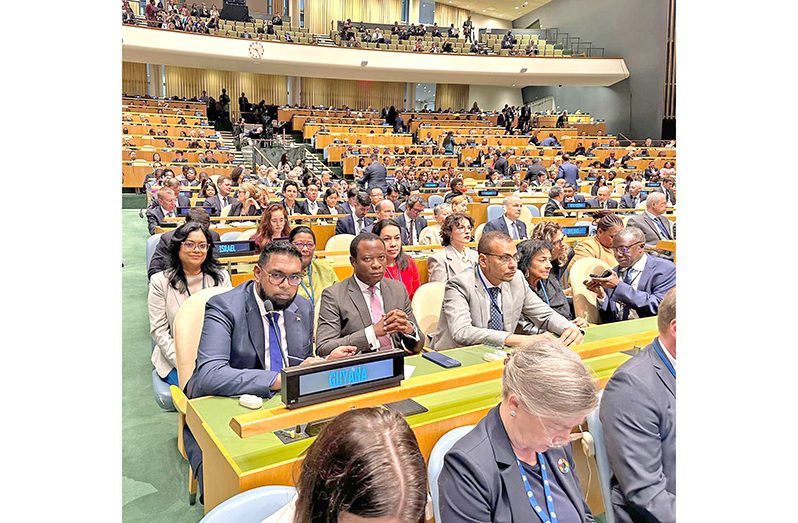 President, Dr. Irfaan Ali, along with his delegation at the 78th Session of the United Nations General Assembly in New York (Office of the President photos)