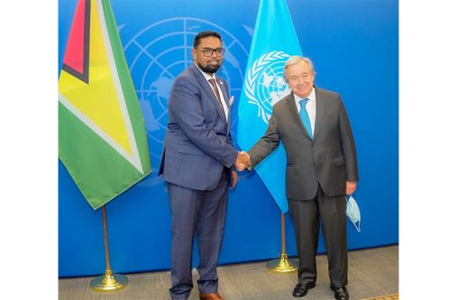 In 2022, President Dr Irfaan Ali met with the Secretary-General of the United Nations, António Guterres at the UN Headquarters in New York