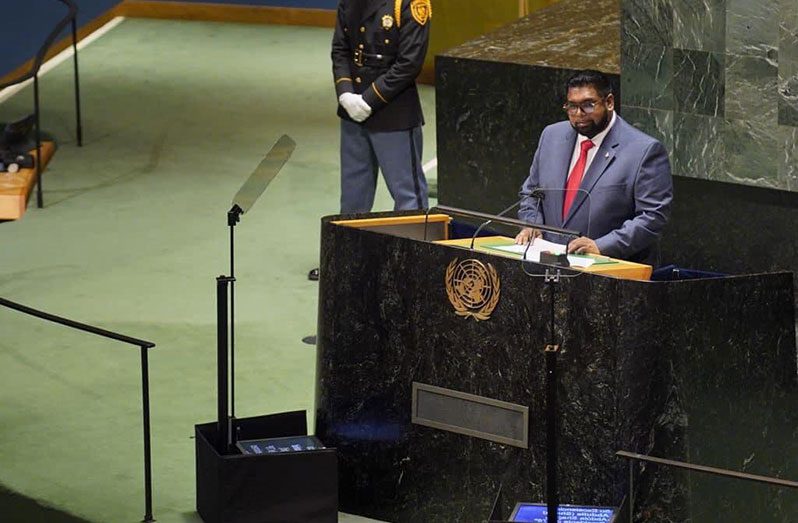 President Dr. Irfaan Ali delivered a strong statement to the United Nations’ General Assembly on Thursday