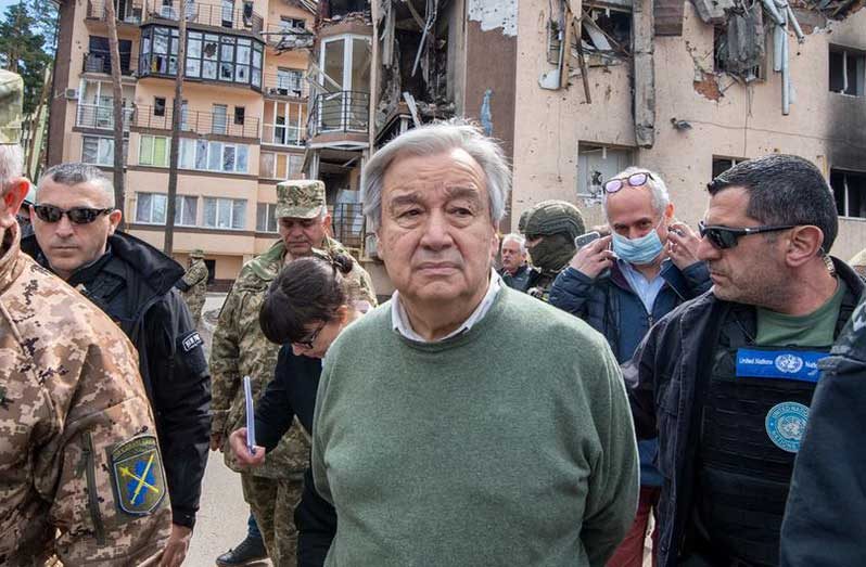 UN Secretary-General António Guterres in Irpin, Ukraine, in April 2022 (UN Photo/Eskinder Debebe)