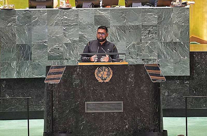 President Dr. Irfaan Ali during his contribution to the 79th Session of the General Assembly of the United Nations in New York