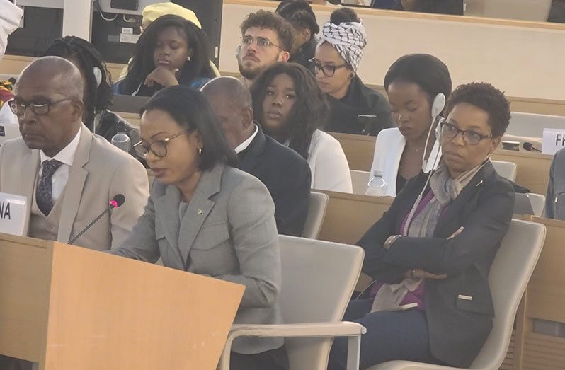 Minister of Tourism, Industry and Commerce, Oneidge Walrond during her address at the Third Session of the Permanent Forum on Peoples of African Descent in Geneva
