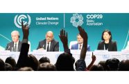 Midway point press conference in Baku on Monday, November 18 with COP29 President Mukhtar Babayev (far left), and the Executive Director of UN Climate Change, Simon Stiell (second from left) (UNFCCC/Kiara Worth photo)