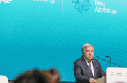 UN Secretary-General António Guterres speaks to reporters in Baku, Azerbaijan on the penultimate day of COP29, the latest round of UN climate negotiations (UNFCCC/Kiara Worth)