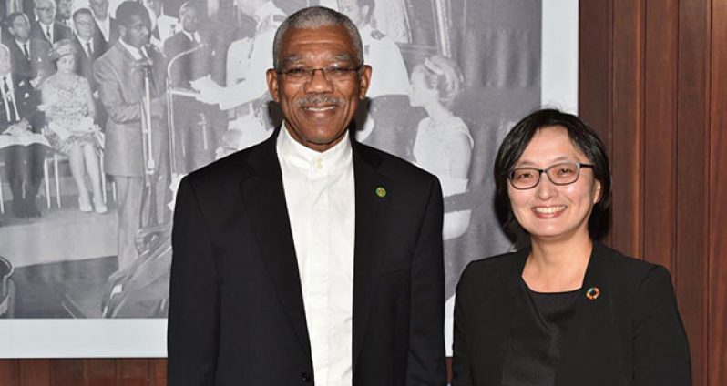 President David Granger and Mikiko Tanaka, the new representative of the United Nations Development Programme