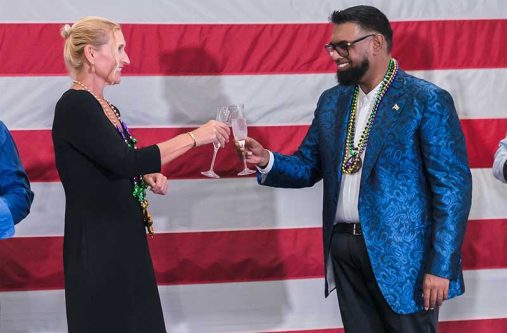 President, Dr Irfaan Ali and U.S. Ambassador Nicole Theriot at the Independence Day celebration
