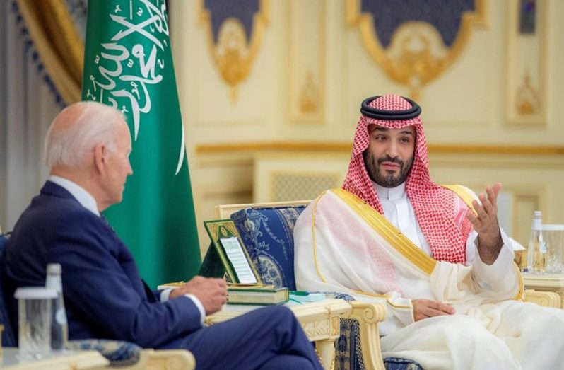 Saudi Crown Prince Mohammed bin Salman and US President Joe Biden meet at Al Salman Palace in Jeddah, Saudi Arabia (Courtesy of Saudi Royal Court/Handout via Reuters)
