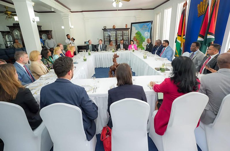 President, Dr. Irfaan Ali; several cabinet members and the US Congressional House Committee on Ways and Means of the Congress of the United States of America, at a recent luncheon (Office of the President photo)