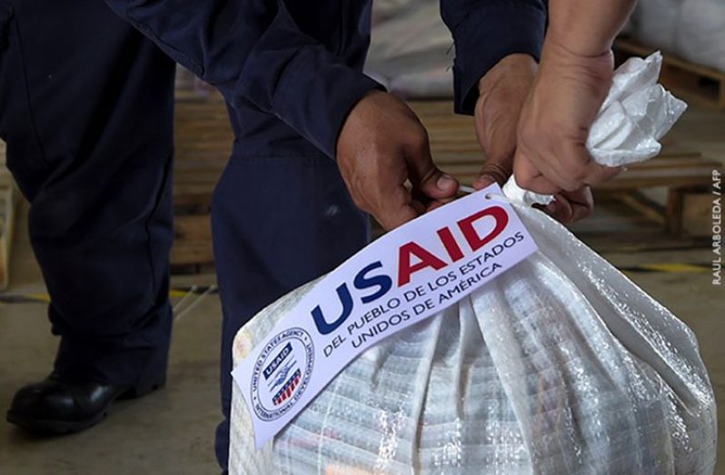 Tagged bags which USAID shipped to Colombia for movement into Venezuela to assist persons in the latter country which is experiencing a devastating economic downturn (USAID photo)