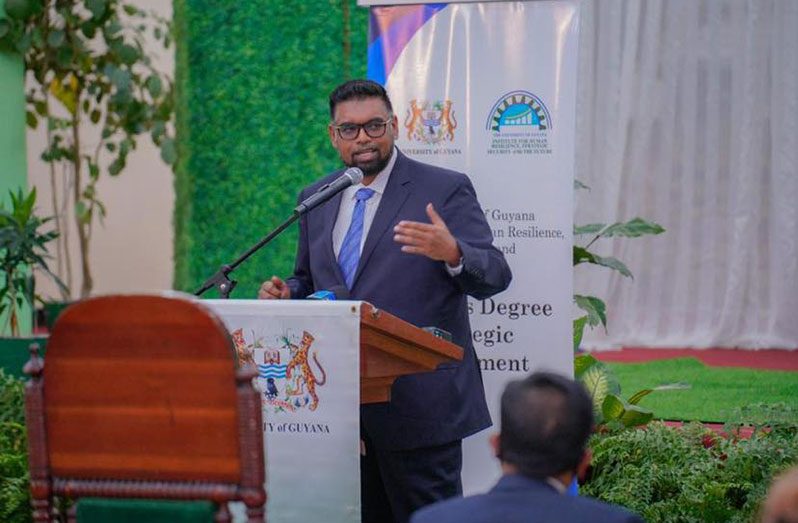 President Dr Irfaan Ali delivered the keynote address at the launch of the University of Guyana’s Master’s Degree in Strategic Development Studies
