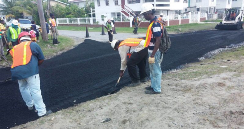 The Special Projects Unit conducting repair works on a section of a badly damaged road in Tucville, Georgetown