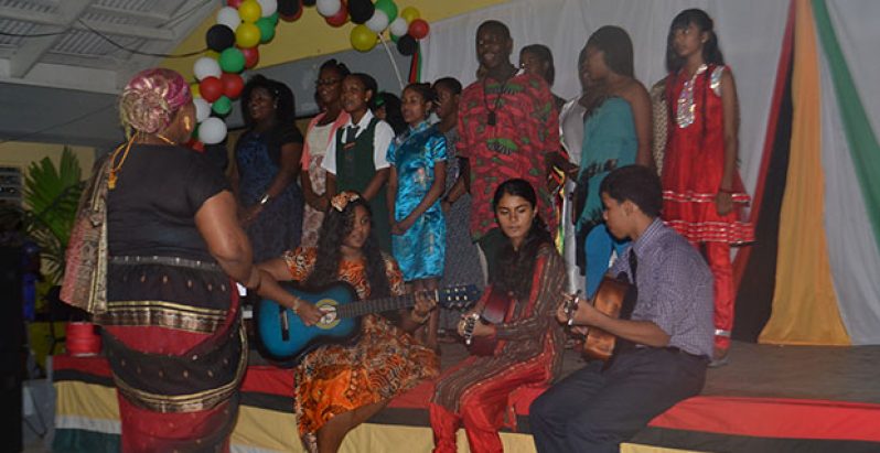 Students of the West Demerara Secondary School Choir during a performance at their ‘Unity Day’ Programme (Ministry of the Presidency photo)