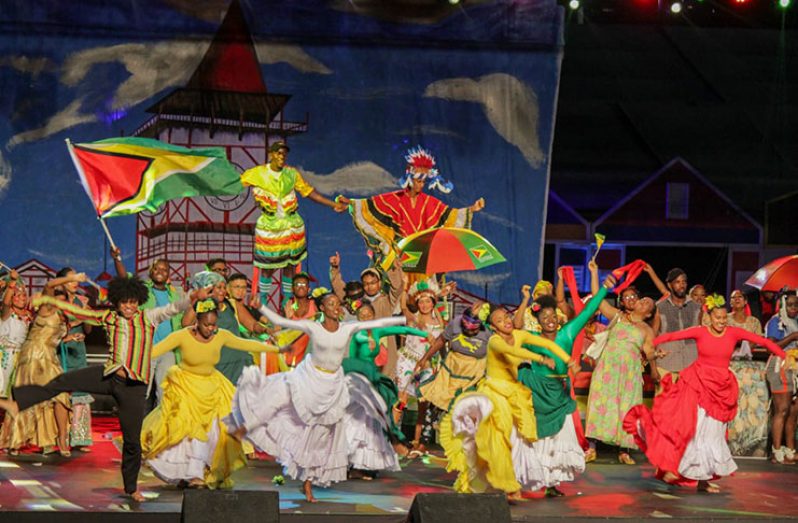 A depiction of a unified Guyanese society being portrayed by Guyana’s contingent in a performance at the last CARIFESTA (Photo by Vishani Ragobeer)