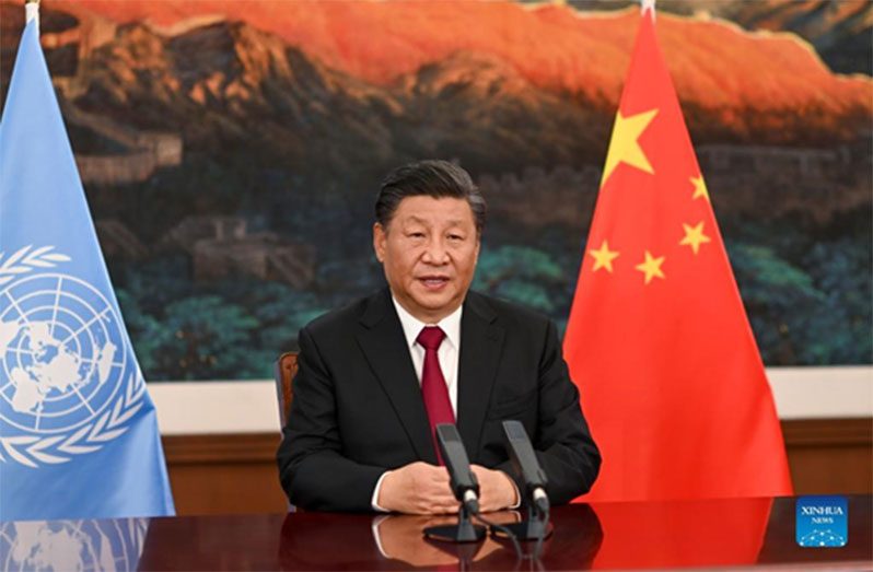 Chinese President, Xi Jinping, delivers a keynote speech via video link at the leaders' summit of the 15th meeting of the Conference of the Parties to the Convention on Biological Diversity (COP15) held in Kunming, southwest China's Yunnan Province, Oct. 12, 2021. (Xinhua/Li Xueren)