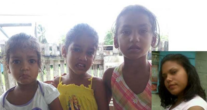 Shelly Persaud’s daughters who were at home when their mom was killed. Inset is Shelly Persaud, 25,  who was murdered at her home yesterday