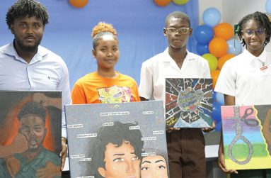 (L-R) Senior category 1st and 2nd place winners respectively Jamal Durant and Tia Adolphus; Jemain Garnett (2nd) and Suriya Walcott (1st), who participated in the junior category.