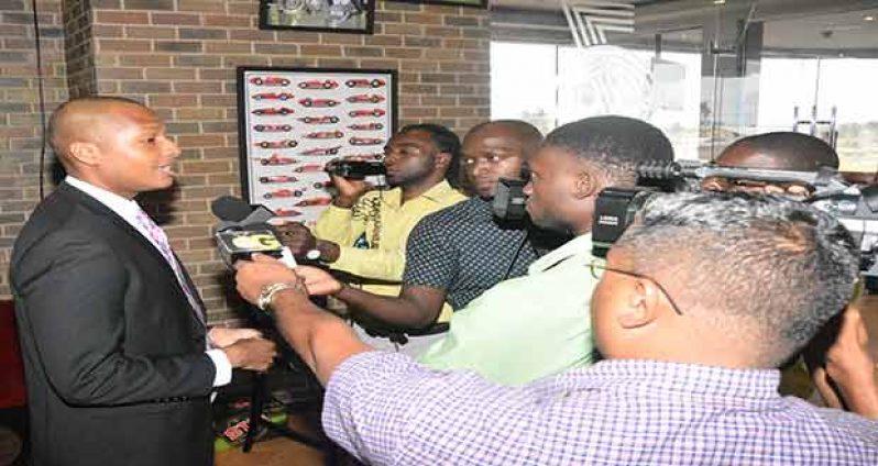 GFF Normalisation Committee Chairman Clinton Urling addresses the Media yesterday.
