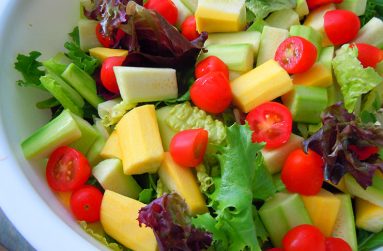 A plate of vegetables on display