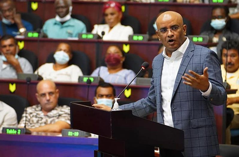 Vice-President, Dr. Bharrat Jagdeo, addressing persons at the Arthur Chung Conference Centre on Tuesday (Office of the Vice-President)