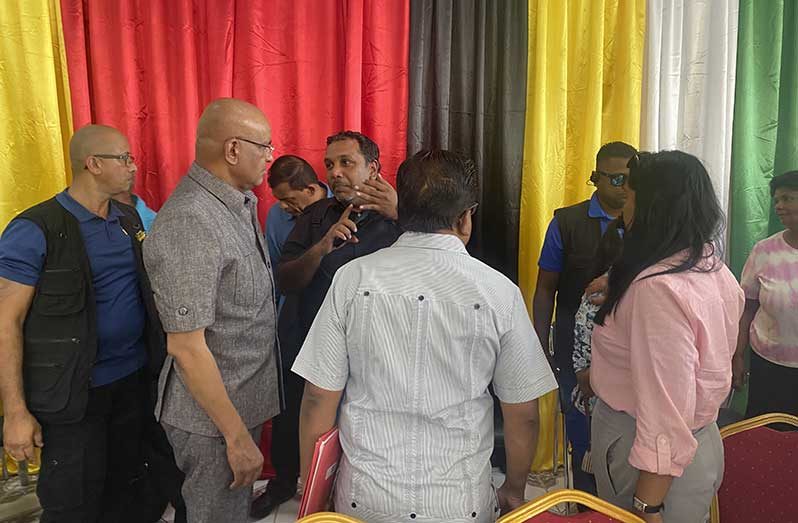 Vice-President Dr. Bharrat Jagdeo speaking to officials about infrastructure in the region