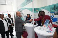 Vice-President Bharrat Jagdeo engaging at a booth at the Guyana Energy Conference and Supply Chain Expo 2025