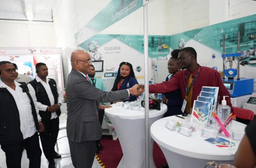 Vice-President Bharrat Jagdeo engaging at a booth at the Guyana Energy Conference and Supply Chain Expo 2025