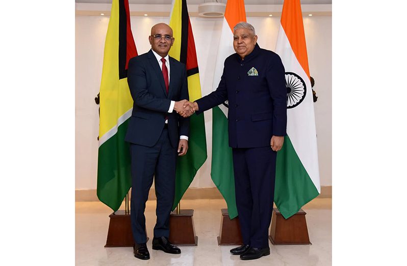 Vice-President Bharrat Jagdeo and India’s Vice President, Jagdeep Dhankhar, during a meeting on Thursday, agreed to continue strengthening bilateral partnerships in various sectors