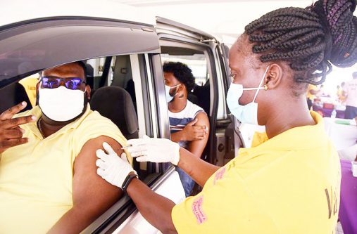 Clifton Singh receives his second dose of AstraZeneca vaccine at a recent ‘drive-thru’ event at MovieTowne