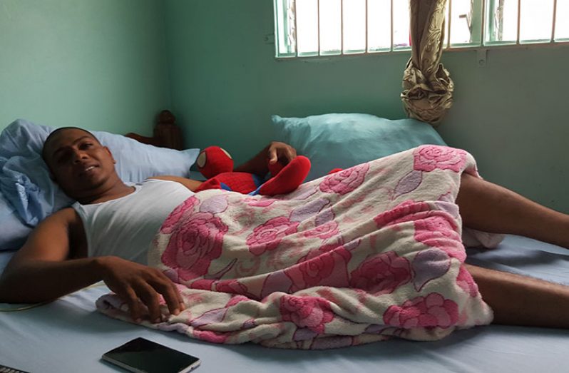 The injured Vaidan Madray recovering at home