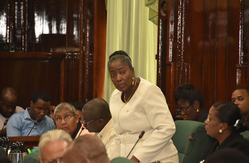 Minister within the Ministry of Communities, Valerie Patterson-Yearwood, defending the $3.4B allocation to Region 10