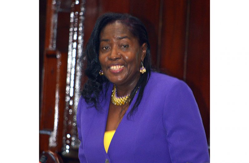 Minister within the Ministry of Communities, Valerie Patterson-Yearwood smiles after defending her point (Adrian Narine photo)