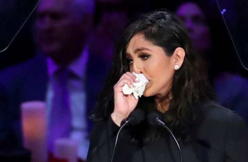 Vanessa Laine Bryant reacts during a public memorial for her late husband, NBA great Kobe Bryant, her daughter Gianna and seven others killed in a helicopter crash on January 26, at the Staples Center in Los Angeles, California, U.S.,  (REUTERS/Lucy Nicholson)