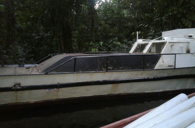 The seized submersible vessel found in Port Kaituma