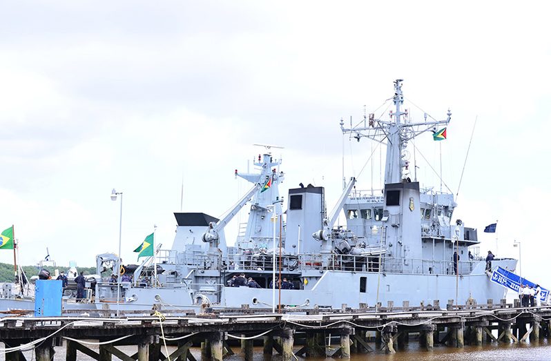 The two patrol vessels of the Brazilian Navy, the MACAU and BOICANA, which were docked at the Guyana Coast Guard Ship Hinds Wharf, Ruimveldt, Georgetown