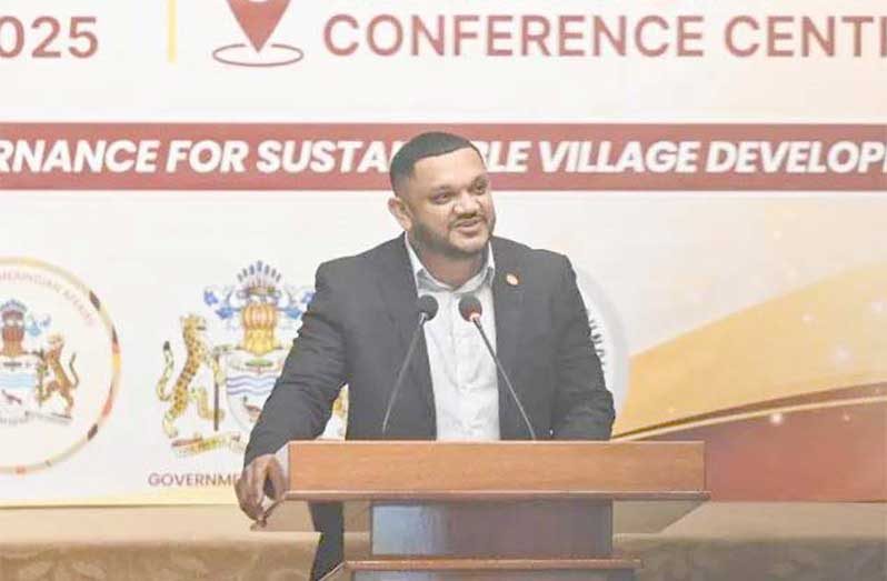 Minister of Natural Resources Vickram Bharrat addresses the NTC Conference on Wednesday