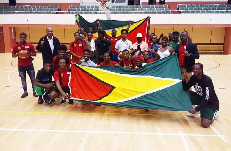 The victorious Guyana team and supporters after winning their three-game series against Barbados.