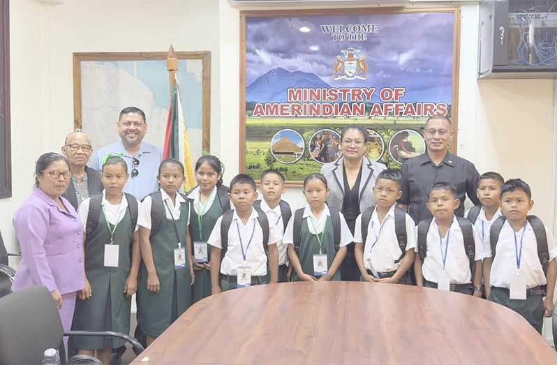 During the visit, Minister Sarah Browne Shadeek, accompanied by Permanent Secretary, Ryan Toolsiram, Member of Parliament Alister Charlie, presented school supplies to the students aiming to support their learning and educational development